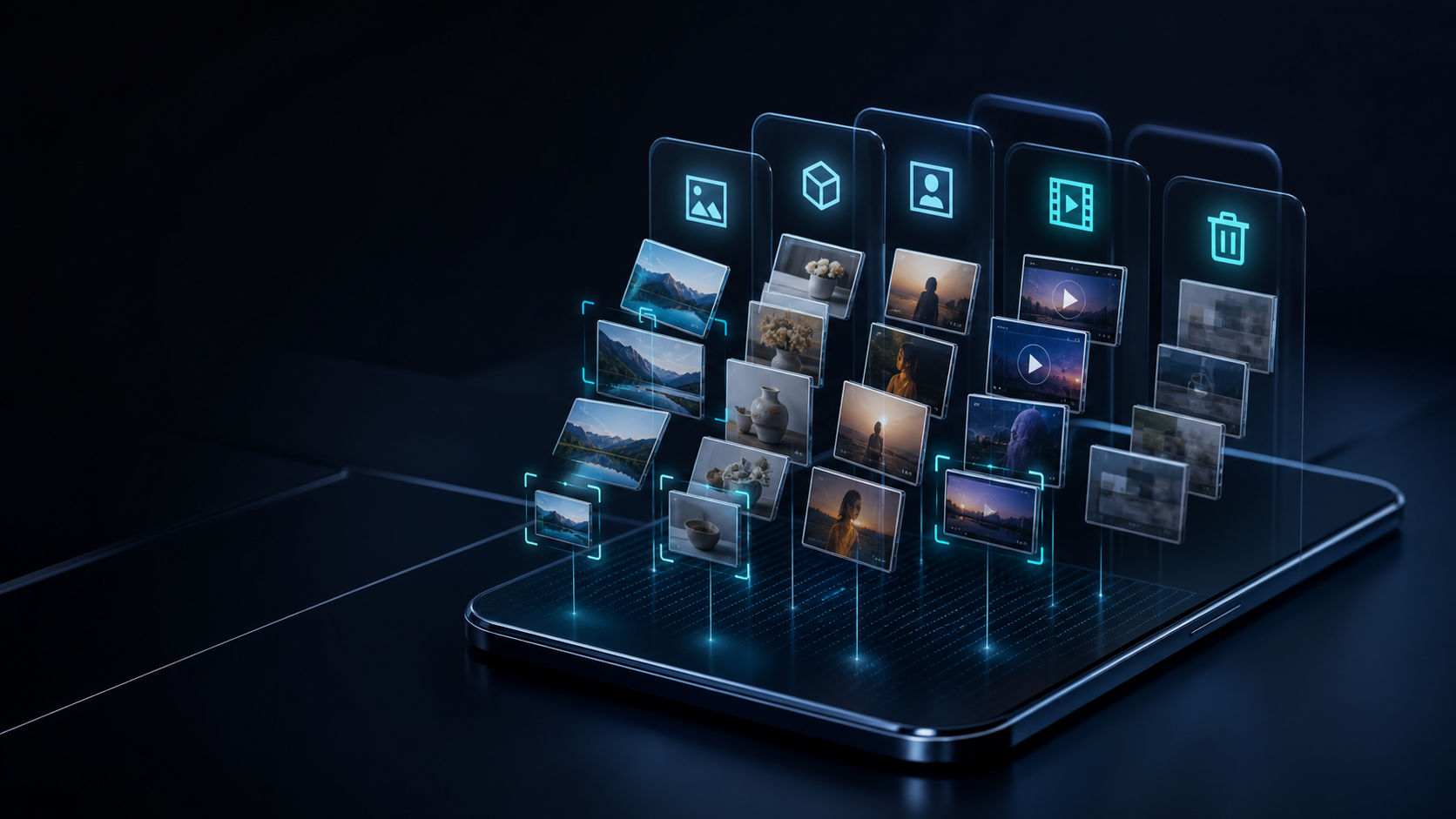Abstract AI image recognition visual for mobile cleaning technology